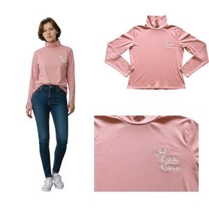 Harley Davidson Pink Turtleneck Long Sleeve Embroidered Logo Women's Top